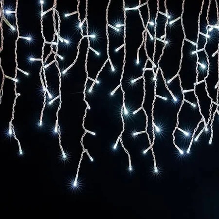Pisca Pisca Cascata LED Natal Fixo 220V 10m Fio Branco 400LEDs Branco Frio 6000K