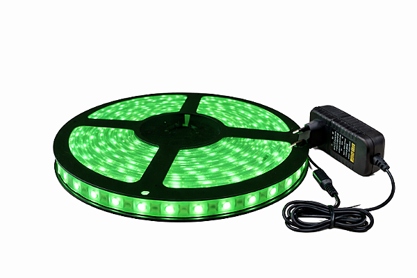 Fita LED 5 Metros 12v 5050 Verde Siliconada IP65 Prova D'água + Fonte