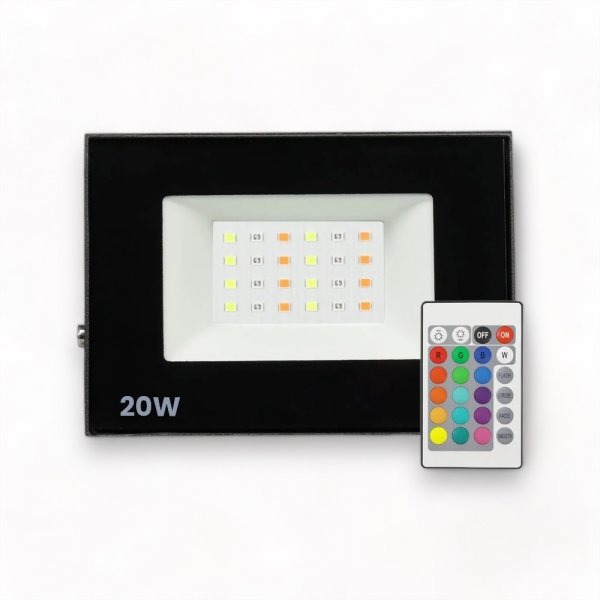 Refletor Holofote LED 20W SMD IP65/IP66 A Prova D'Água RGB Multicolorido Com Controle