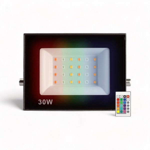 Refletor Holofote LED 30W SMD IP65/IP66 A Prova D'Água RGB Multicolorido Com Controle