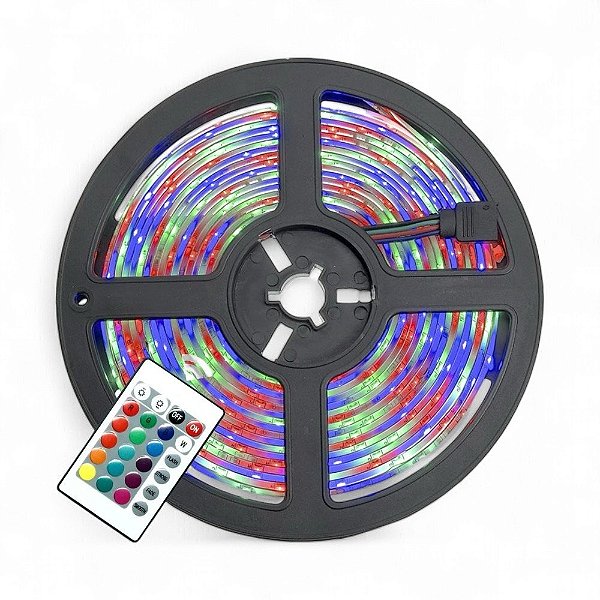 Fita LED 5 Metros 12v 5050 IP65 60 Leds RGB Multicolorido Siliconada Prova D'água Com Controle