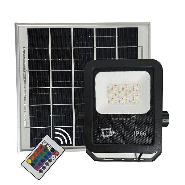 Refletor Painel Solar 100W LED Com Controle RGB Colorido IP66 À Prova D'água