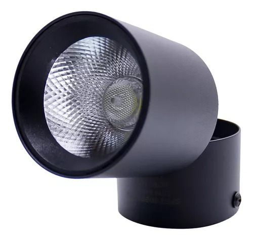 Spot Led 10W Sobrepor Preto Redondo Luz Direcionável Bivolt Branco Quente 3000k