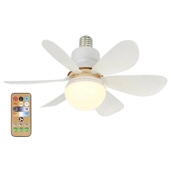 Ventilador de Teto Lâmpada LED E27 60w 3 Cores Com Controle