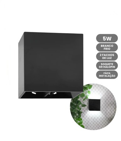 Luminária Arandela LED 5W Facho Duplo Ajustável Externo A prova d'agua IP66 Branco Frio 6000k - Preto