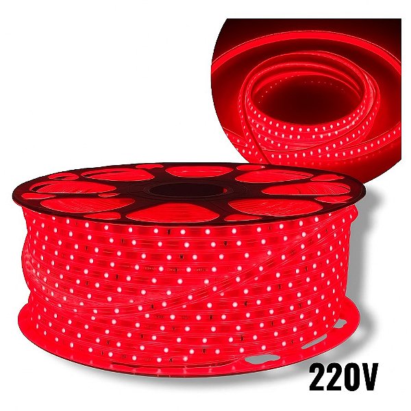 Fita Mangueira LED 100 Metros 3528 120 LEDs 220v Vermelho