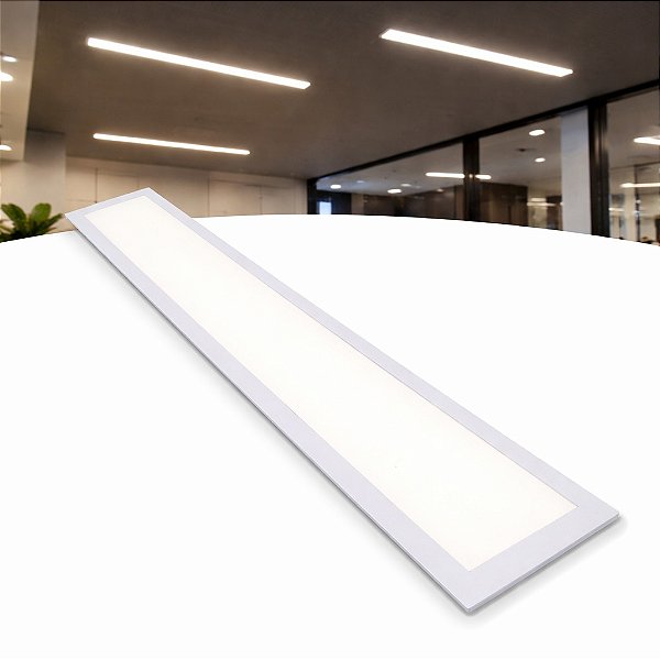 Luminária Plafon Slim LED 36W 17x122 Retangular Embutir Branco