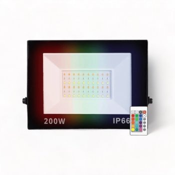 Refletor Holofote LED 200W SMD IP65/IP66 A Prova D'Água RGB Multicolorido Com Controle