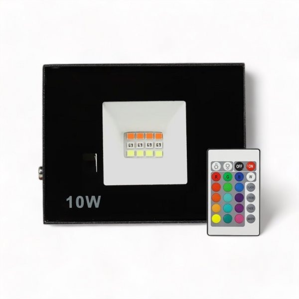 Refletor Holofote LED 10W SMD IP65/IP66 A Prova D'Água RGB Multicolorido Com Controle