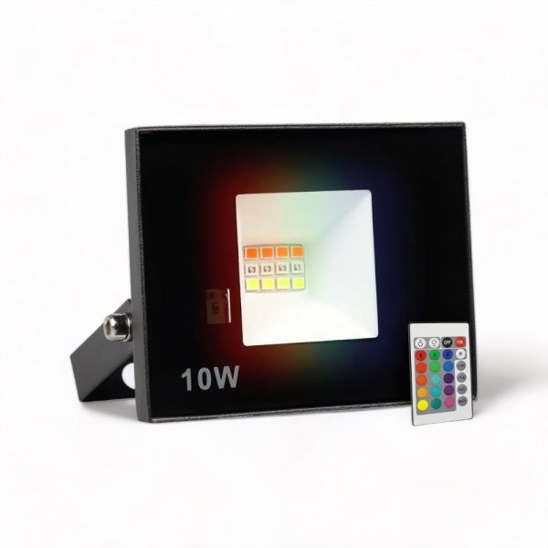 Refletor Holofote LED 10W SMD IP65/IP66 A Prova D'Água RGB Multicolorido Com Controle