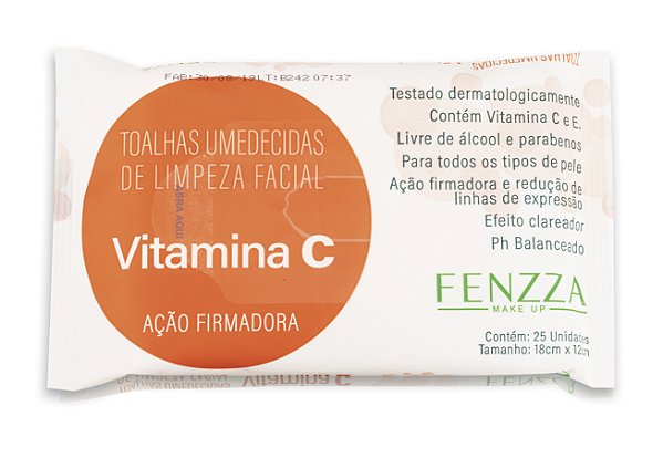 LENÇO UMEDECIDO DE LIMPEZA FACIAL VITAMINA C FENZZA MAKE UP