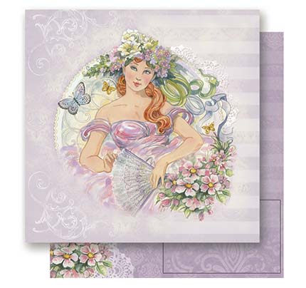 Papel para Scrapbook Dupla Face - Dama Flores com Leque - SD-0527