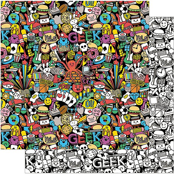 Papel para Scrapbook Dupla Face - Doodle Art - SD-0765