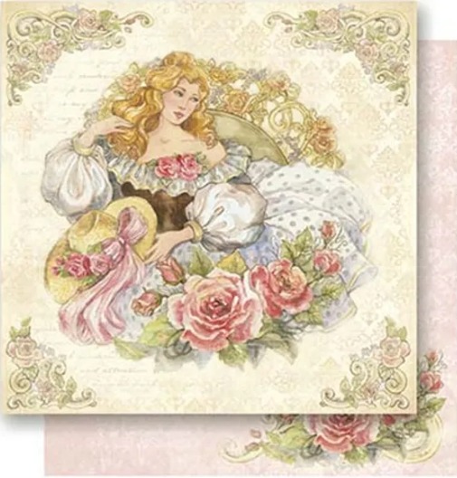 Papel para Scrapbook Dupla Face - Dama com Chapéu e Rosas - SD-0529