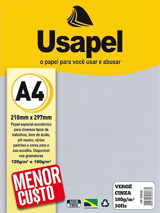 Usapel Vergê / A4 180g/m² / 50 folhas / Cinza UP25028