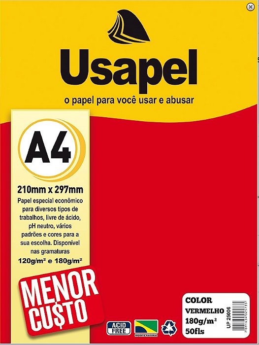 Usapel Color / A4 180g/m² / 50 folhas / Vermelho UP25006
