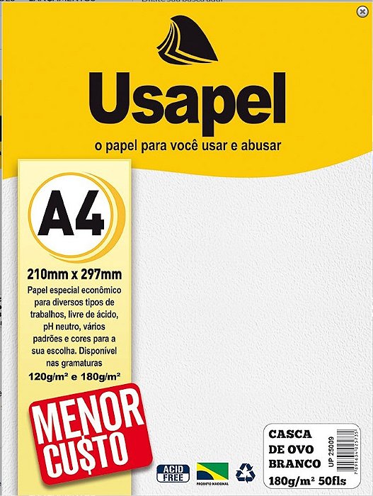 Usapel Casca de Ovo Branco /A4 180g/m²/ 50fls /Branco UP25009