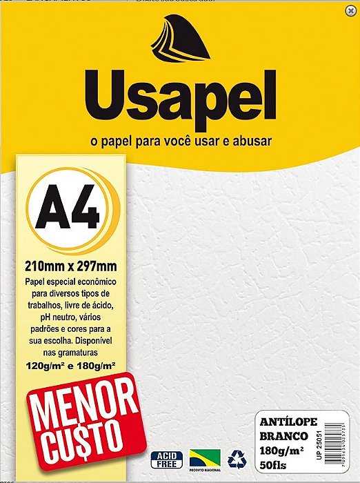 Usapel Antilope /A4 180g/m²/ Branco 50fls UP25051