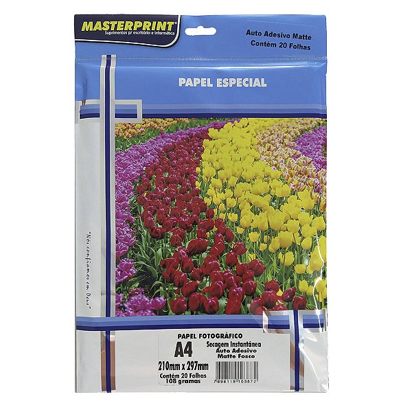 Papel fotografico inkjet a4 matte adesivo 108g - Masterprint (pct.c/20)