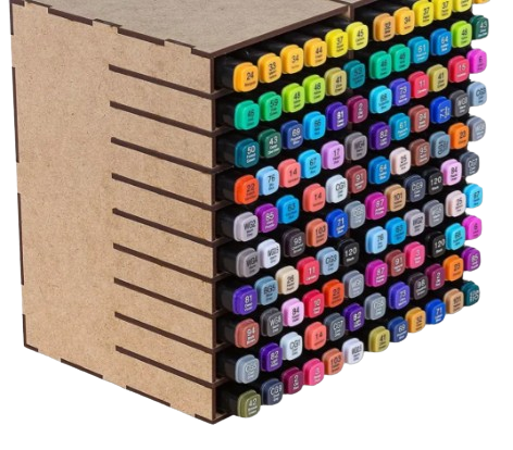 Suporte para Caneta Marcadora Touch – 120 Peças | Box Empilhável em MDF