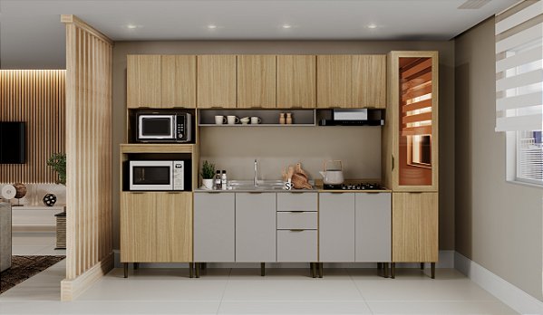 Cozinha Ibiza Louro Freijo/Cinza 100% MDF