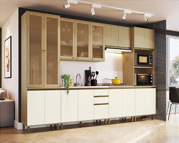 Cozinha Nova Dubai  Louro Freijo/Champagne 100% MDF