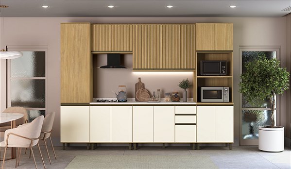 Cozinha Nova Dubai  Louro Freijo/Champagne 100% MDF
