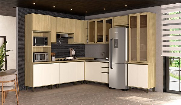Cozinha Nova Dubai  Louro Freijo/Champagne 100% MDF