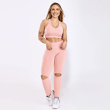 Conjunto Top e Legging Basic Com Recorte No Joelho - ROSE
