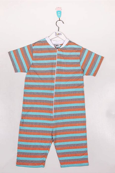 Pijama Infantil Macacão Unissex Listras Laranjas
