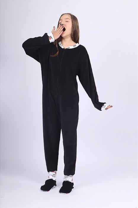 PIJAMA MACACÃO TEEN - COM PEZINHO - MICKEY PLUSH PRETO - PEÇA DESEJO