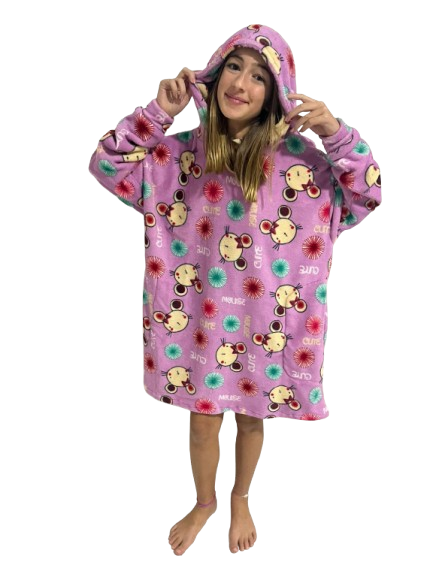 PIJAMA MONAKIDS BUFANDA SOFT RATINHA COM CAPUZ INFANTIL E TEEN