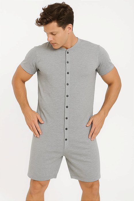 PIJAMA MACACÃO MASCULINO CURTO - TEEN E ADULTO - CINZA