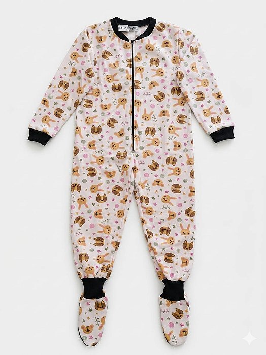 PIJAMA MACACÃO MONAKIDS INFANTIL - GATO E URSO - COR ROSA