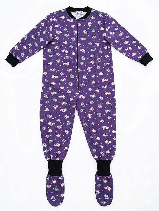 PIJAMA MACACÃO MONAKIDS INFANTIL - ESTAMPA CORUJA - COR ROXO