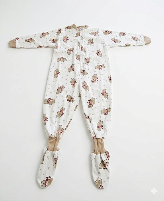 PIJAMA MACACÃO MONAKIDS INFANTIL - URSO CACHECOL - COR BRANCO