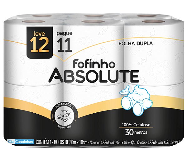 Fofinho Absolute Fardo Papel Higiênico Folha Dupla 30 m c/ 12 rolos