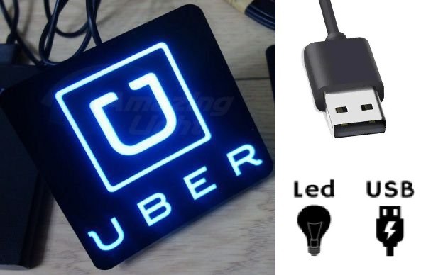 Placa De Led Interna Aviso Uber (Carregamento USB)