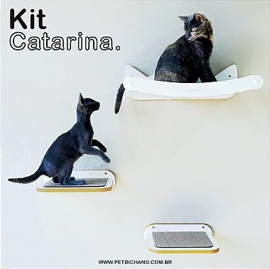Kit Catarina - 2 Prateleiras e 1 cama de parede para gatos