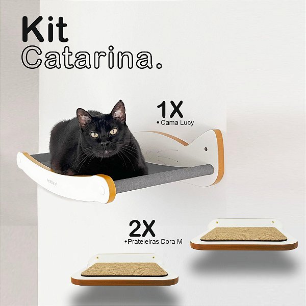 Kit Catarina - 2 Prateleiras e 1 cama de parede para gatos