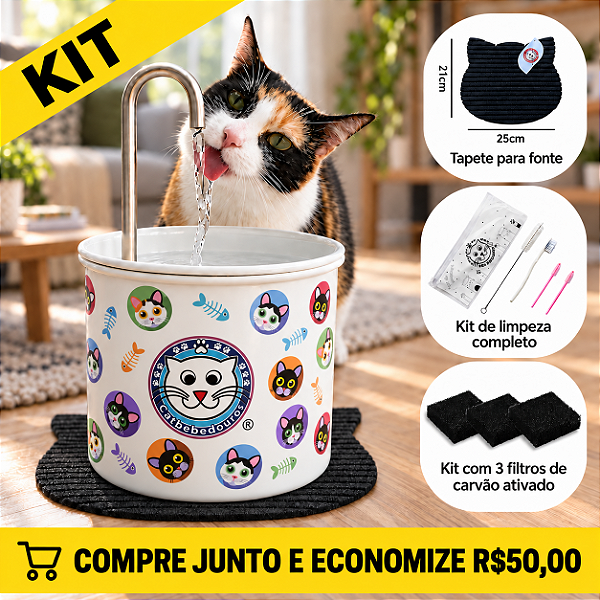 Kit Fonte White - Bebedouro para Gatos
