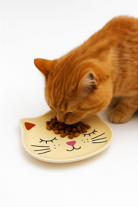 Comedouro de Cerâmica Raso para Gatos - Bege