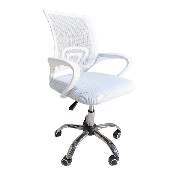 Cadeira Escritório Giratória Com Base Cromada e Tela Mesh Branco