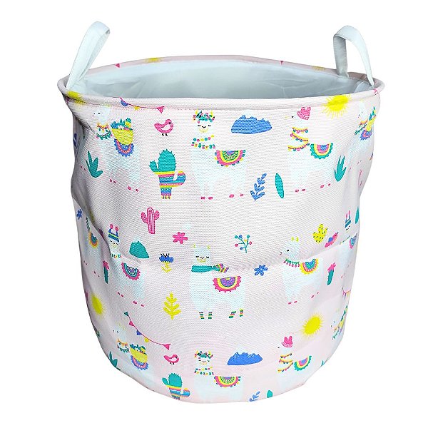Cesto Organizador Multiuso Dobrável Roupa Suja Brinquedos Grande Tecido Linho Tema Lhamas