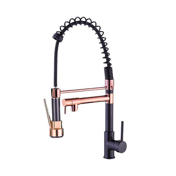 Torneira Cozinha Gourmet Preto Com Rosê Gold Monocomando 54 Cm Spray Extensor