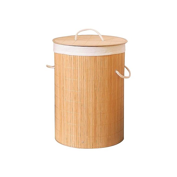 Cesto Bambu Lavanderia Banheiro Redondo