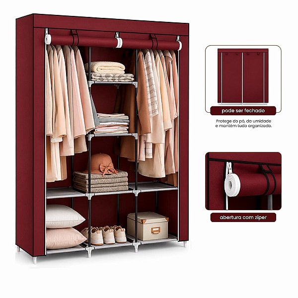 Guarda Roupa Armário Grande Organizador De Roupas Com Zíper