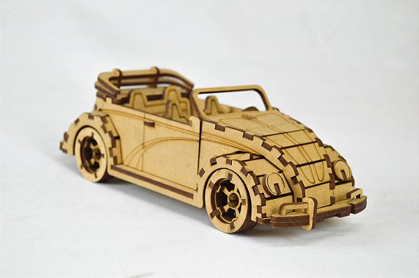 Carrinho Volkswagen Cabriolet Conversível - Quebra Cabeça 3D Para Montar e Pintar em MDF Cru
