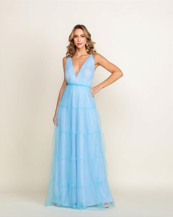 Vestido De Festa Longo Adria Azul Tiffany  Aluguel
