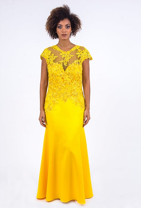 vestido amarelo liso